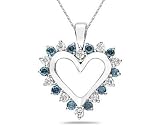 1.00 Carat Blue And White Diamond Heart Pendant in 14K White Gold