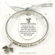 Designer Inspired Sister's Blessing Bracelet / Stretch with Angel Charm / Silver Plated / Includes Bookmark