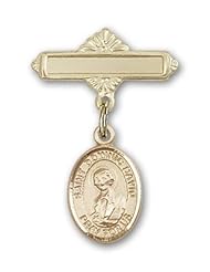 14K Gold Baby Badge with St. Dominic Savio Charm and Polished Badge Pin