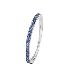 14k White Gold Sleek Single Row Sapphire Stackable Ring