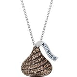 Sterling Silver Hershey Kisses Chocolate Brown CZ Pendant Necklace
