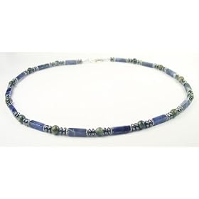 Mens Gemstone Necklaces in Sterling Silver, Beaded w Semi Precious Blue... by Gemstone Gifts Handmade Jewelry