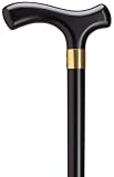 Wood Cane - Black Stain. This Fritz handle cane was designed by a German count to make cane use by the arthritis sufferer more comfortable. This wooden cane has a weight capacity of 250 pounds, height 36-37 inches, and a solid wood handle and shaft.