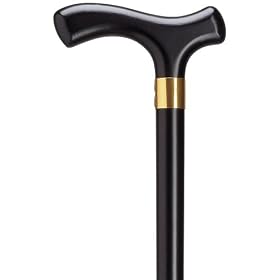 Wood Cane - Black Stain. This Fritz handle cane was designed by a German count to make cane use by the arthritis sufferer more comfortable. This wooden cane has a weight capacity of 250 pounds, height 36-37 inches, and a solid wood handle and shaft.