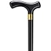 Wood Cane - Black Stain. This Fritz handle cane was designed by a German count to make cane use by the arthritis sufferer more comfortable. This wooden cane has a weight capacity of 250 pounds, height 36-37 inches, and a solid wood handle and shaft.