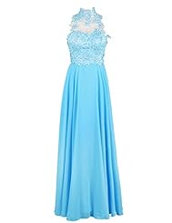 Backless Lace Applique Halter Evening Dress/Bridesmaid Dress/Prom Dress 