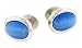 Silver plated and blue cats eye double ended cufflinks with presentation box. Made in the USA