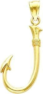 14K Gold 3D Fishing Hook Charm