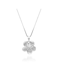 Plumeria Necklace Pendant in 14K White Gold with Box Chain-11mm