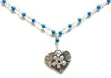 Precila G. Designs Collection Turquoise Beaded Necklace with Heart Pendant With Flower