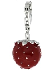 Sterling Silver Strawberry Charm for Bracelet, 11/16 in. (19mm) tall, Enamel Finish