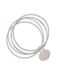 Set of 4 Bangle Bracelets with an Oval Charm Sterling Silver - Engraving Included