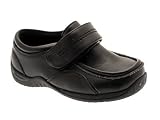 KIDS BOYS BLACK LEATHER STYLE SCHOOL SHOES VELCRO SIZE JUNIOR 8 - 2