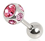 16g Surgical Steel Cartilage Earring Stud Body Jewelry Piercing with Pink Cz Gems 16 Gauge