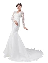 V-neck Organza/Satin Long Sleeves Mermaid Applique Beaded Lace  Dress