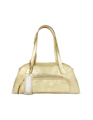 Julia Cocco' Metallic Gold Pebbled Leather Bowler Satchel Bag