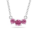 1.00 CTW Pink Topaz Three Stone Pendant Necklace 14K White Gold