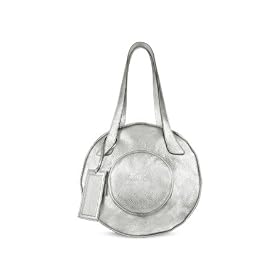 Click here to buy Julia Cocco' Metallic Silver Pebbled Leather Round Tote Bag by Julia Cocco'.
