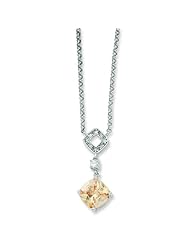 Silver Champagne CZ w/ Clear CZ Necklace. Metal Weight- 7.59g. 18in long Chain.