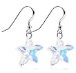 Star Shape Clear Swarovski Crystal Sterling Silver French Ear Wire Hook Dangle Earrings