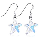 Star Shape Clear Swarovski Crystal Sterling Silver French Ear Wire Hook Dangle Earrings