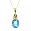 Fancy Blue Topaz, Peridot Diamond Pendant Necklace in Yellow Gold