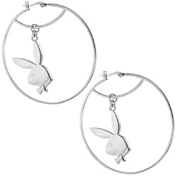 Officially Licensed Playboy Silver Plated Rabbit Head Hoop Earrings