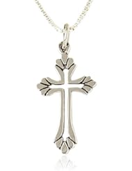 Bob Siemon Sterling Silver Fancy Fleur Cross Pendant Necklace, 18"