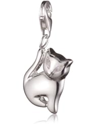 VINANI brand Germany 925 Sterling Silver Charm Pendant Sitting Cat shiny Zirconia Eyes white HKSI