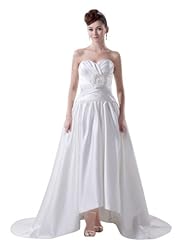 A-line Strapless Satin Pleated Sweetheart Spring Fall Party Dress/Wedding Dress  with a Brush/Sweep Train 