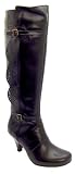 Hush Puppies Womens Carmela Black Leather Zip Up High Heel Knee High Boots