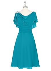 Backless Pleated Beaded Knee Length Chiffon Mother-of-the-Bride Dress 