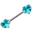 Aqua Cubic Zirconia Heart Front Gem Nipple Barbell