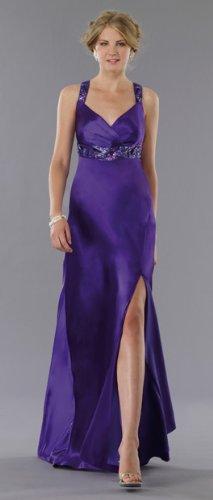 Purple Charmuese Gown with Beaded Racer-back