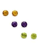 14k Gold Peridot, Citrine, & Amethyst Stud Set
