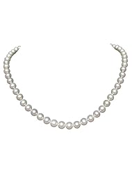 AAA+ Genuine Round 7-7.5mm White Pearl Necklace Silver Rose Clasp 18" Cultured Freshwater