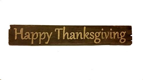 4.5 x 27 inch Hand Painted Rustic Simple Happy Thanksgiving on Genuinely Aged Reclaimed Upcycled Barn Wood in Creamy Golden Yellow