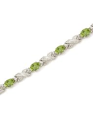 14K White Gold Oval Peridot and Diamond Bracelet