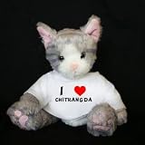 Plush Stuffed Cat (Kit Kat) toy with I Love Chitrangda T-shirt (first name/surname/nickname)