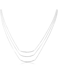 Sterling Silver Three-Layered Chain Twisted Bar Necklace, 18"+2" Extender
