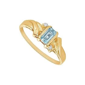 Aquamarine and Diamond Ring : 14K Yellow Gold - 0.50 CT TGW by FineJewelryVault