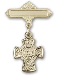 Gold Filled Baby Badge with 5-Way Charm and Polished Badge Pin
