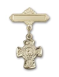 14K Gold Baby Badge with 5-Way Charm and Polished Badge Pin
