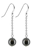 Regular Black Faux Pearl Sterling Silver French Ear Wire Hook 1.5 Long Dangle Earrings