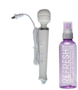 fast shipping, POWERFUL 8 Speed HandHeld massager with soft silicone head - white, + refresh 4oz toy cleaner