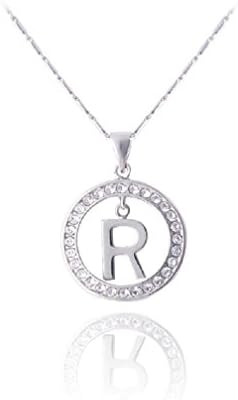 Swarovski Crystal Elements Alphabet Initial Letter "R" Circle Pendant Necklace - 18"