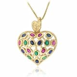 Vermeil (24kt Gold over Silver) Red, Blue, and Green cubic zirocnia Heart Pendant