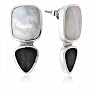 Sterling Silver Genuine Onyx and Mother of Pearl Inlay Earrings