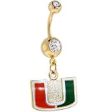 NCAA Miami HURRICANES Double Crystalline Gem Gold Belly Ring