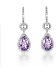 3.57Ct Amethyst & VS Diamonds Dangling Earrings 14K Gold